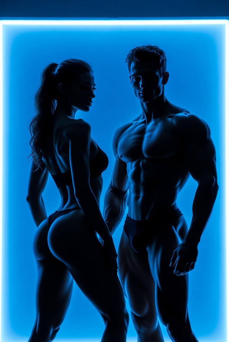 Fit couple under blue neon light